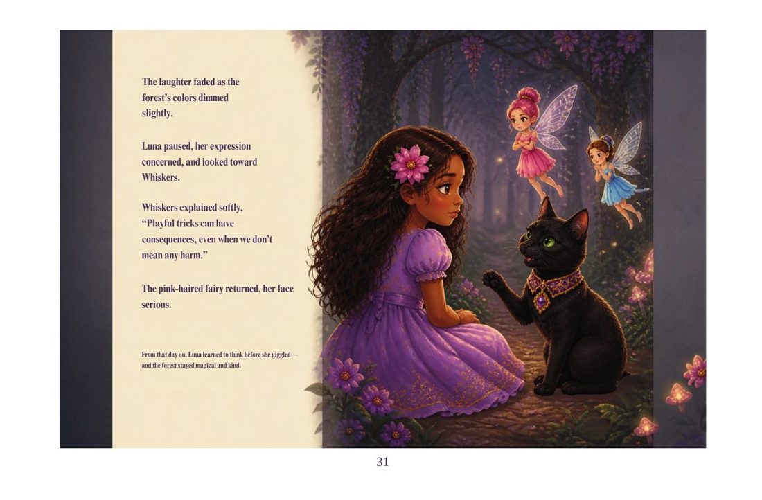 Luna and Whiskers in the enchanted forest
